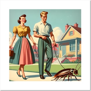 Suburban Stroll: 1950s Parents Walking Their Pet Cockroach Posters and Art